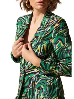 Blazer Clementine vert imprimé abstrait à coupe ajusté et col cranté