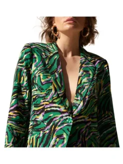 Blazer Clementine vert imprimé abstrait à coupe ajusté et col cranté