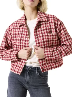Blazer court rouge fantaisie avec un col polo et des manches longues