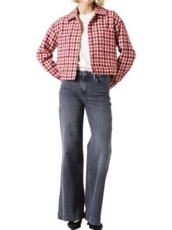 Blazer court rouge fantaisie avec un col polo et des manches longues