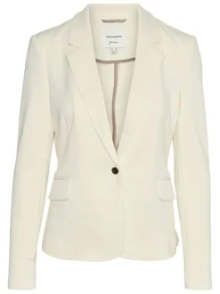 Blazer écru uni avec une coupe droite à col v et un bouton de fermeture