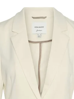 Blazer écru uni avec une coupe droite à col v et un bouton de fermeture