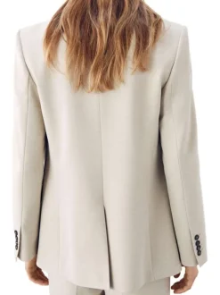 Blazer écru uni avec une coupe droite et un un col cranté à revers