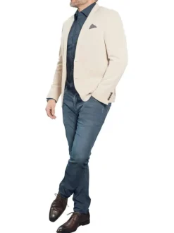 Blazer de costume beige uni avec une coupe ajustée et un col cranté