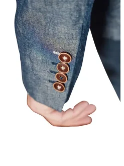 Blazer de costume en coton mélangé indigo chiné avec un col cranté