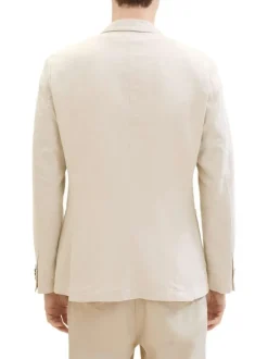 Blazer en coton et lin mélangé camel uni coupe droite col cubain
