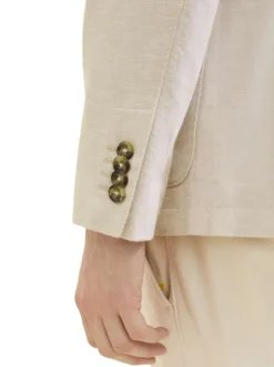 Blazer en coton et lin mélangé camel uni coupe droite col cubain