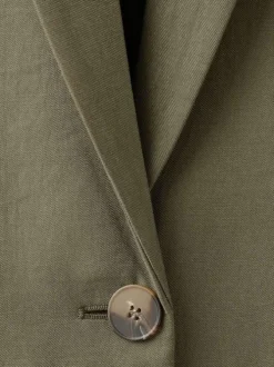 Blazer en coton kaki uni pourvu d'un col à revers et d'une coupe droite