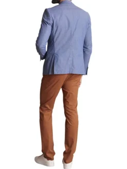 Blazer en coton mélangé bleu uni à coupe ajustée fermé par deux boutons