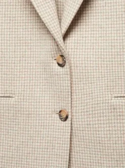 Blazer en laine mélangée beige avec un imprimé pied de poule et un col cranté