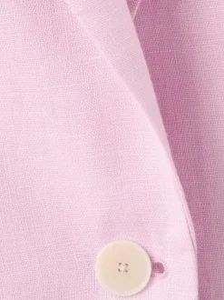 Blazer en lin rose uni pourvu d'une coupe droite et d'un col à revers
