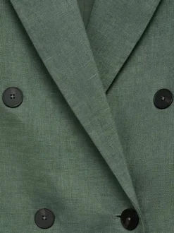 Blazer en lin vert uni avec une coupe droite et un col à revers