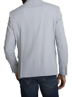 Blazer gris clair à coupe ajustée pourvu d'un col tailleur et de manches longues