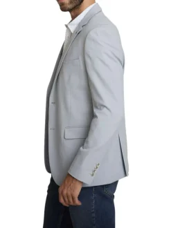 Blazer gris clair à coupe ajustée pourvu d'un col tailleur et de manches longues