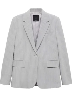 Blazer gris clair à rayures tennis avec une coupe ajustée et des poches