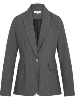 Blazer gris rayé coupe ajustée avec un col tailleur et des manches longues