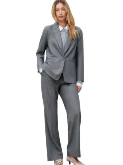 Blazer gris uni avec une coupe droite et un col V à revers
