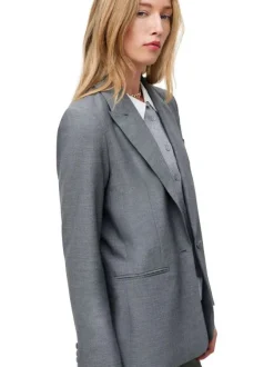 Blazer gris uni avec une coupe droite et un col V à revers