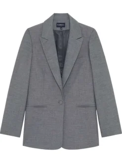 Blazer gris uni avec une coupe droite et un col V à revers