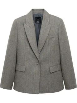 Blazer gris uni droit à col cranté et à manches longues épais
