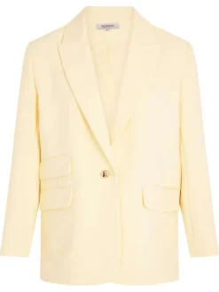 Blazer jaune à coupe droite pourvu d'un col à revers et de manches longues