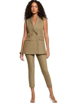 Blazer kaki uni pourvu d’une coupe droite et d’un col à revers