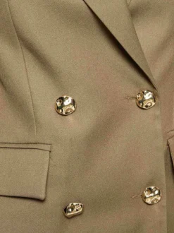 Blazer kaki uni pourvu d’une coupe droite et d’un col à revers