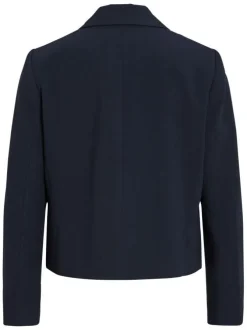 Blazer marine uni avec une coupe droite à col à revers et des manches longues