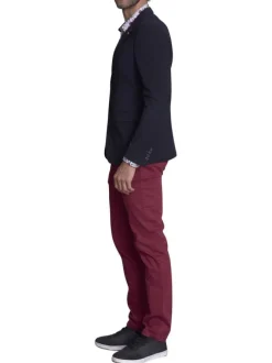 Blazer marine uni avec une coupe droite à col v et des manches longues