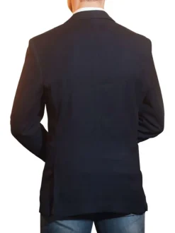 Blazer marine uni coupe ajustée avec un col cubain et des manches longues