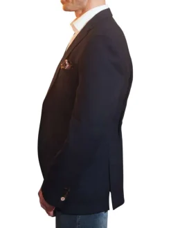 Blazer marine uni coupe ajustée avec un col cubain et des manches longues