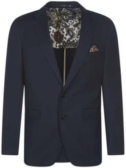 Blazer marine uni coupe ajustée avec un col cubain et des manches longues