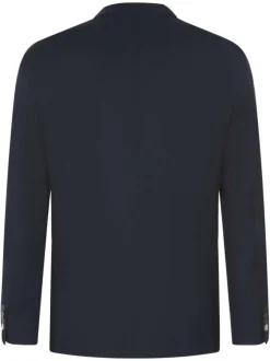 Blazer marine uni coupe ajustée avec un col cubain et des manches longues