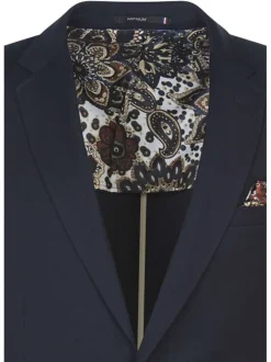 Blazer marine uni coupe ajustée avec un col cubain et des manches longues