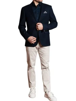 Blazer marine uni à coupe slim avec col cranté et fermeture à 2 boutons