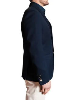 Blazer marine uni à coupe slim avec col cranté et fermeture à 2 boutons