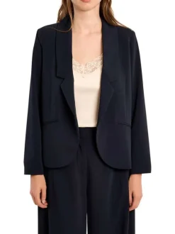 Blazer marine uni pourvu d'un col à revers et de manches longues