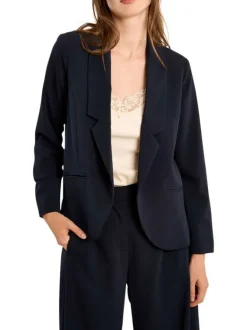Blazer marine uni pourvu d'un col à revers et de manches longues