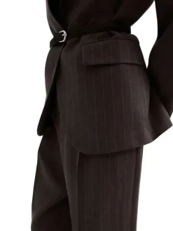 Blazer marron à rayures pourvu d'une coupe droite et d'un col à revers