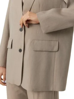 Blazer mi-long chocolat chiné à coupe droite col cranté et à manches longues