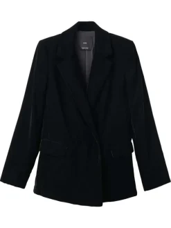 Blazer noir en velours pourvu d'un col tailleur et de manches longues