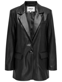 Blazer noir uni avec une coupe droite à col français et des manches longues