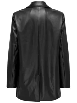 Blazer noir uni avec une coupe droite à col français et des manches longues