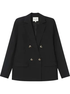 Blazer noir uni avec une coupe droite et un col cranté à revers