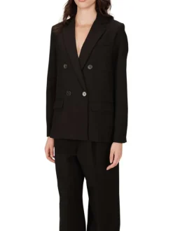 Blazer noir uni avec une coupe droite et un col cranté à revers