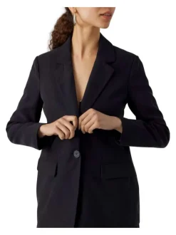 Blazer noir uni à coupe droite col cranté et à manches longues