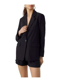 Blazer noir uni à coupe droite col cranté et à manches longues
