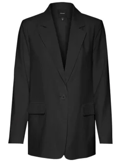 Blazer noir uni à coupe droite col cranté et à manches longues