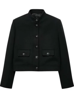Blazer noir uni coupe droite pourvu d'un col officier et de manches longues