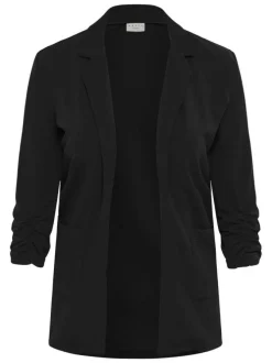 Blazer noir uni pourvu d'un col à revers et de manches longues